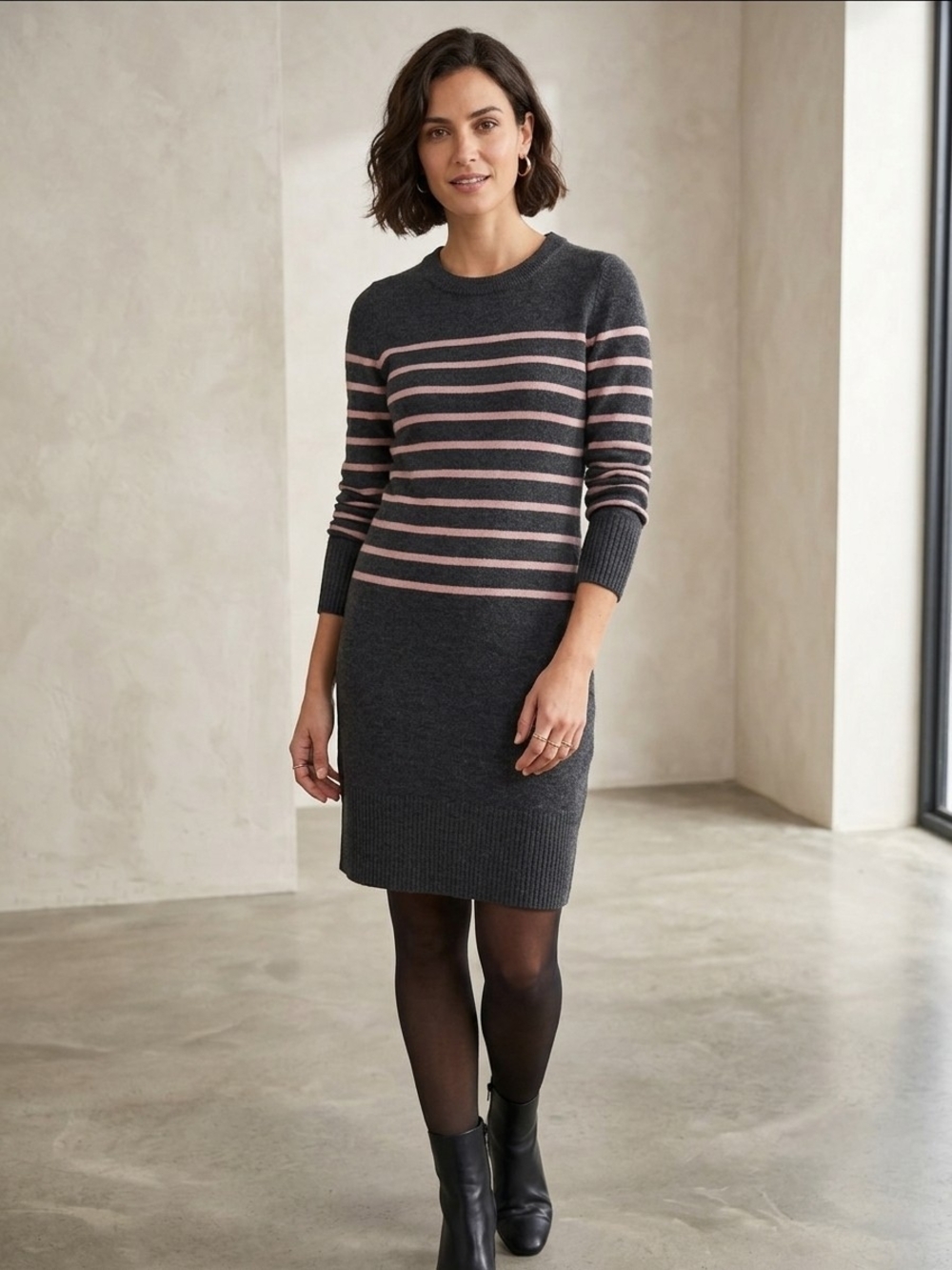 Reitmans Charcoal Dress with Pink Stripes